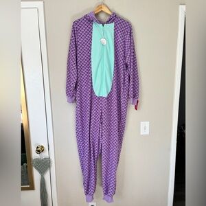 Dragon One Piece Sleepwear Costume Hooded Zip Up Women XXL Purple Blue Tail NWT